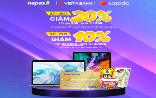 Chủ thẻ VietABank nhận ưu đãi ngập tràn trên Lazada