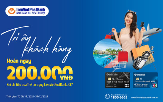 LienVietPostBank hoàn tiền chủ thẻ JCB khi giao dịch