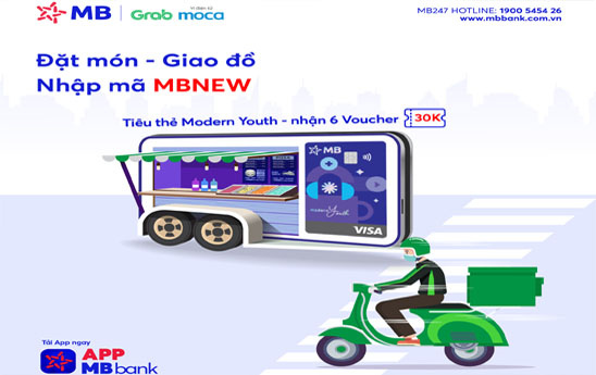 MB ưu đãi dành cho chủ thẻ MB Visa Modern Youth lần đầu chi tiêu trên Grab