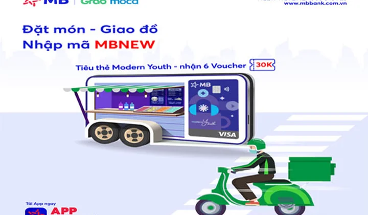MB ưu đãi dành cho chủ thẻ MB Visa Modern Youth lần đầu chi tiêu trên Grab