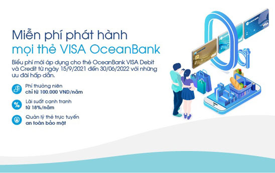 OceanBank miễn phí phát hành mọi hạng thẻ VISA debit và credit