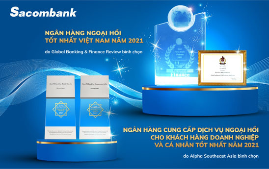 Sacombank được 2 tạp chí uy tín bình chọn và trao giải ngân hàng cung cấp dịch vụ ngoại hối tốt nhất năm 2021