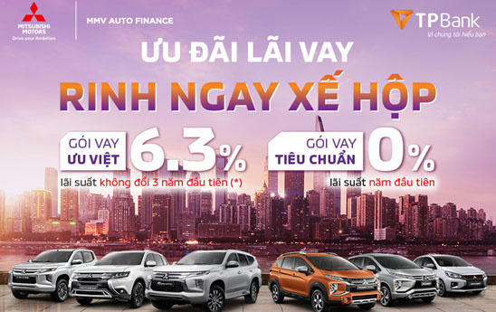 TPBank ưu đãi cho vay 0% dành riêng cho khách hàng mua xe Mitsubishi