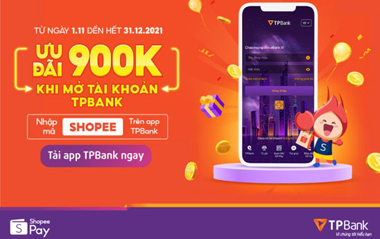 TPBank ưu đãi khách hàng mở mới tài khoản trên app và mua sắm cùng ShopeePay