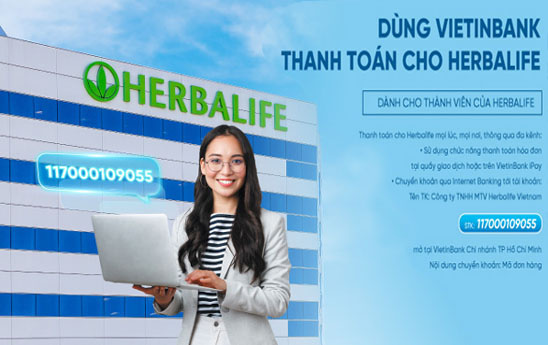 Thành viên Herbalife đã có thể thanh toán trực tiếp qua VietinBank