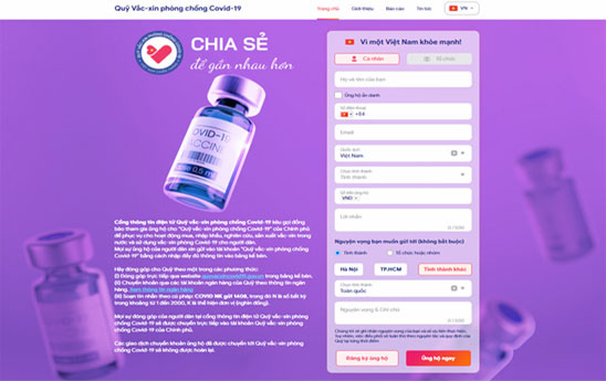 Vietcombank miễn phí đóng góp trên website của Quỹ vắc-xin phòng chống Covid-19