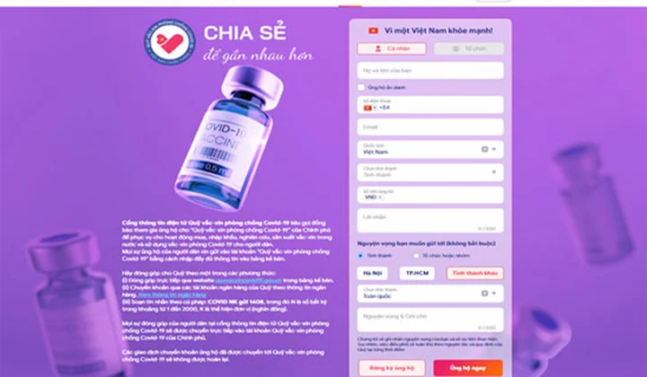 Vietcombank miễn phí đóng góp trên website của Quỹ vắc-xin phòng chống Covid-19