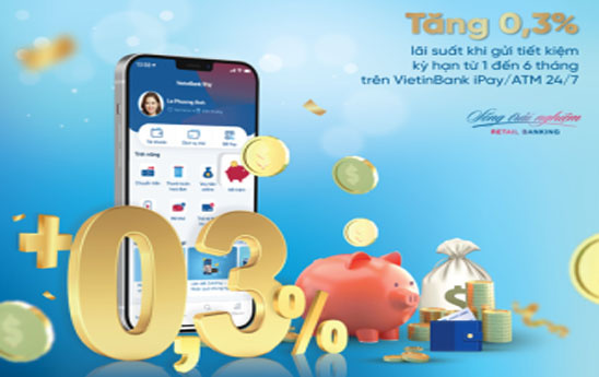 VietinBank tiếp tục ưu đãi cộng thêm 0,3% lãi suất cho khách hàng gửi tiết kiệm online