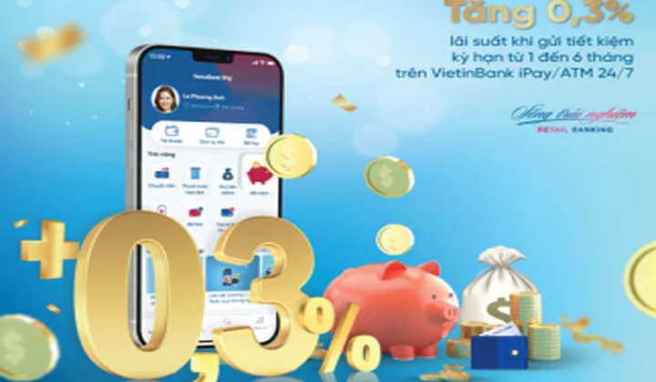 VietinBank tiếp tục ưu đãi cộng thêm 0,3% lãi suất cho khách hàng gửi tiết kiệm online