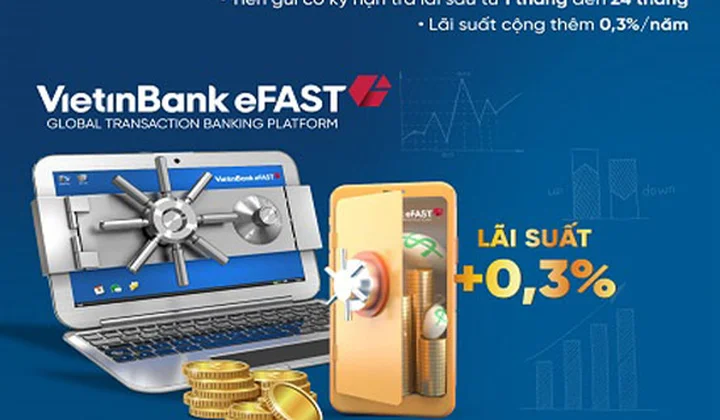 VietinBank ưu đãi thêm 0,3% lãi suất tiền gửi online cho doanh nghiệp trên VietinBank eFAST