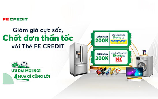 Ưu đãi chủ thẻ FE CREDIT mua sắm, thanh toán tại Điện Máy Chợ Lớn và Nguyễn Kim
