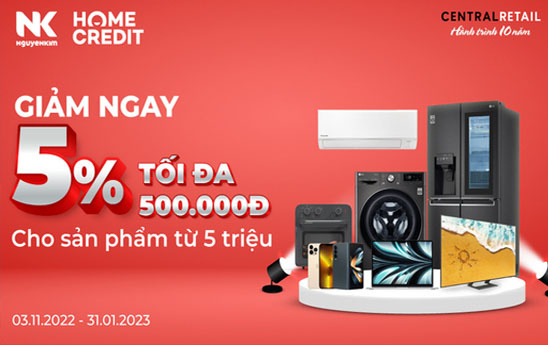 Chủ thẻ Home Credit được giảm giá khi mua hàng tại sàn giao dịch điện tử hoặc trung tâm điện máy