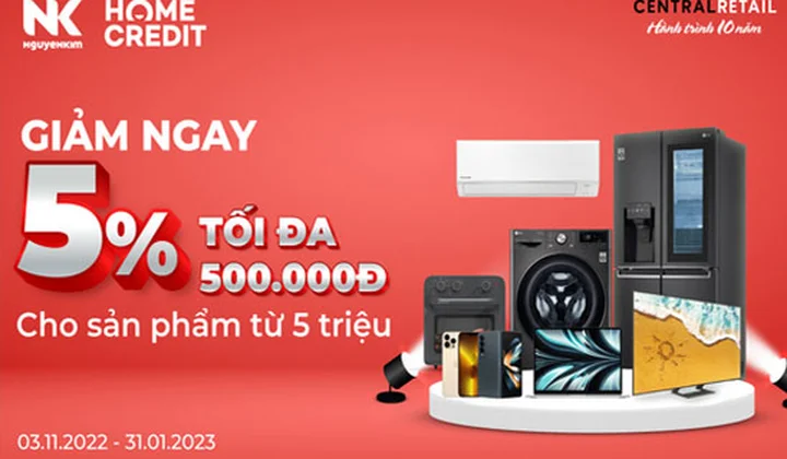 Chủ thẻ Home Credit được giảm giá khi mua hàng tại sàn giao dịch điện tử hoặc trung tâm điện máy