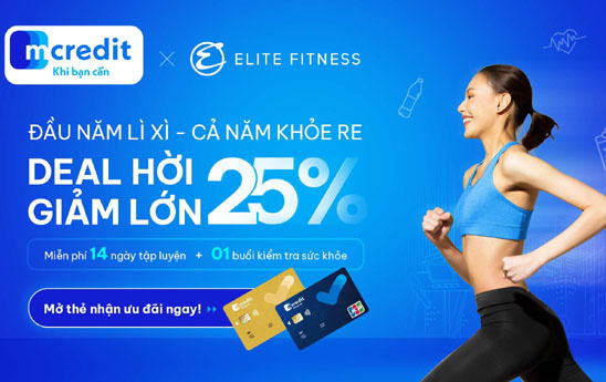 Chủ thẻ tín dụng Mcredit được giảm 25% khi mua gói tập luyện tại Elite Fitness