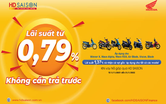 HD SAISON ưu đãi lãi suất cho vay mua xe Honda