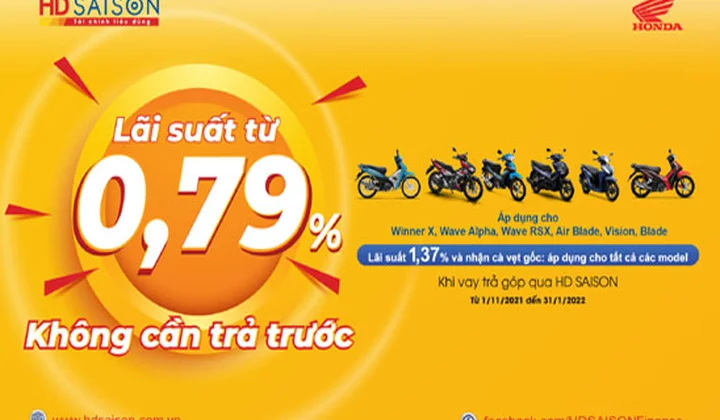HD SAISON ưu đãi lãi suất cho vay mua xe Honda