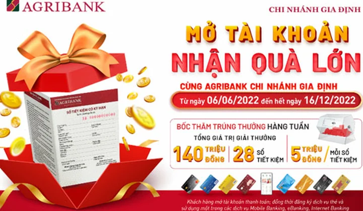 Agribank Gia Định khuyến mại mở tài khoản, nhận quà lớn