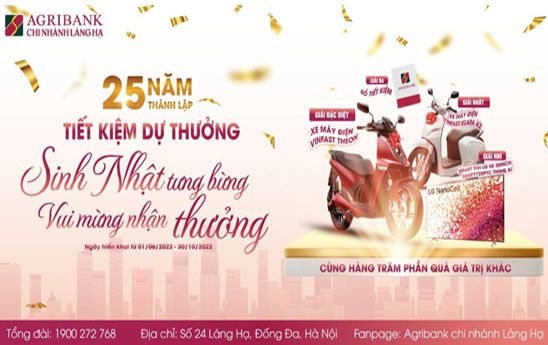 Agribank Láng Hạ triển khai chương trình tiết kiệm dự thưởng “Sinh nhật tưng bừng - vui mừng nhận thưởng”