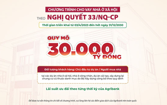 Agribank dành 30.000 tỷ đồng triển khai chương trình tín dụng ưu đãi lãi suất về nhà ở xã hội