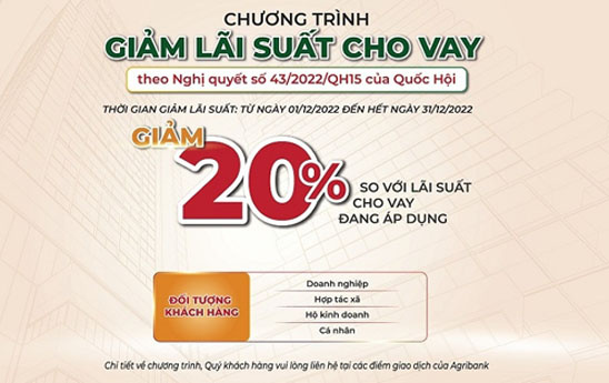 Agribank giảm tiếp 20% so với lãi suất cho vay để hỗ trợ khách hàng