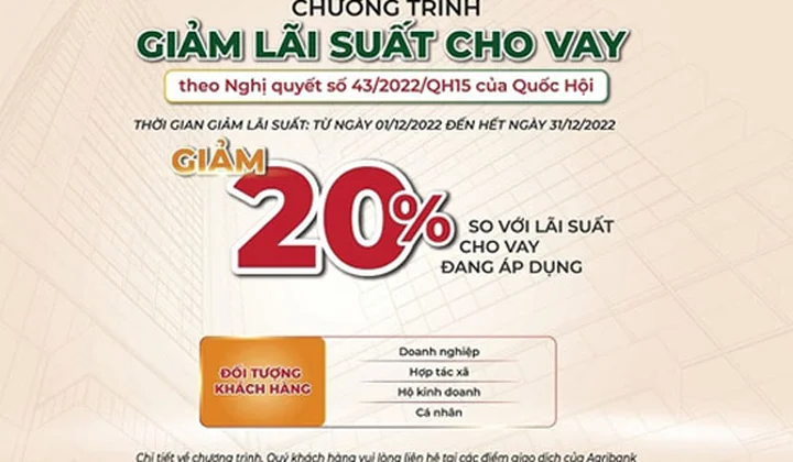 Agribank giảm tiếp 20% so với lãi suất cho vay để hỗ trợ khách hàng