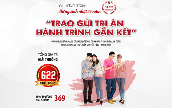 Agribank khuyến mãi mừng sinh nhật “Trao gửi tri ân - Hành trình gắn kết”