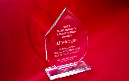 Agribank nhận giải thưởng “Chất lượng Thanh toán quốc tế xuất sắc năm 2022” của JPMorgan