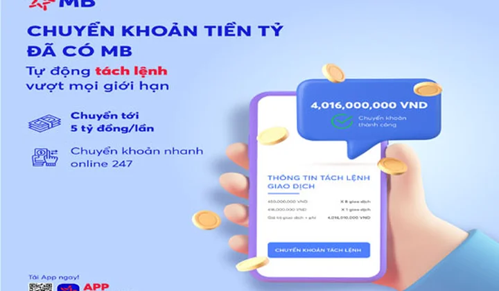 App MBBank tích hợp thêm tính năng “Tách lệnh tự động”