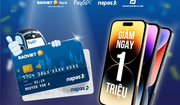 Chủ thẻ BAOVIET Bank được giảm 1 triệu đồng khi mua iPhone 14 tại Hoàng Hà Mobile