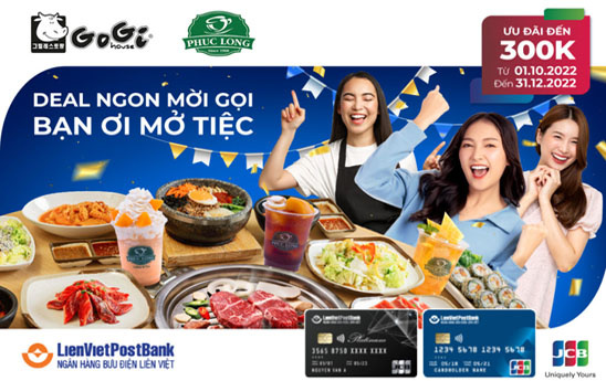 Chủ thẻ LienVietPostBank JCB nhận ưu đãi tại Gogi House và Phúc Long Coffee & Tea