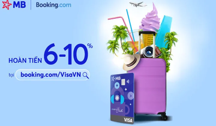 Chủ thẻ MB Visa nhận hoàn 6% - 10% tại Booking.com