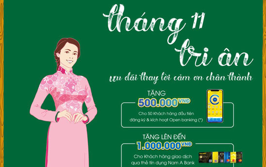 Chủ thẻ Nam A Bank nhận siêu ưu đãi khi chi tiêu vào các ngày 11/11, 20/11 và 26/11