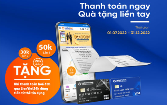 Chủ thẻ Tín dụng LienVietPostBank được tặng thưởng lên đến 140.000 VNĐ