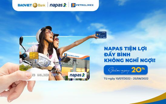 Chủ thẻ chip BAOVIET Bank được giảm 20% khi thanh toán mua xăng