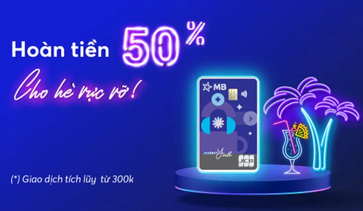 Chủ thẻ tín dụng MB JCB được hoàn 50% khi đạt chi tiêu lũy kế từ 300k