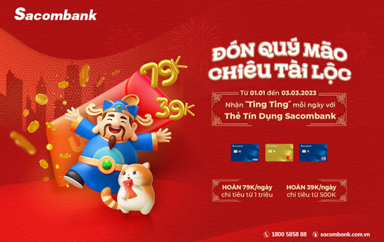 Chủ thẻ tín dụng Sacombank nhận lì xì mỗi ngày khi chi tiêu