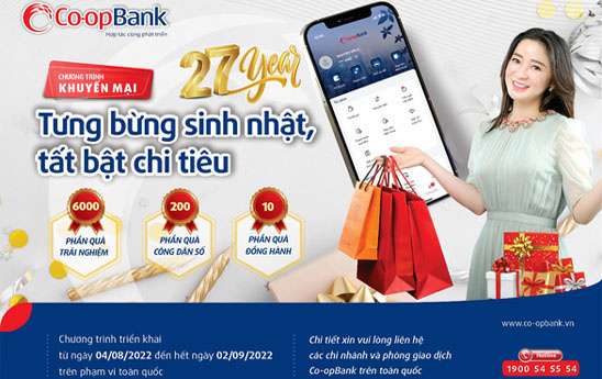Co-opBank khuyến mại “Tưng bừng sinh nhật, tất bật chi tiêu”