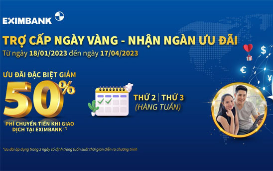 Eximbank ưu đãi giảm 50% phí chuyển tiền