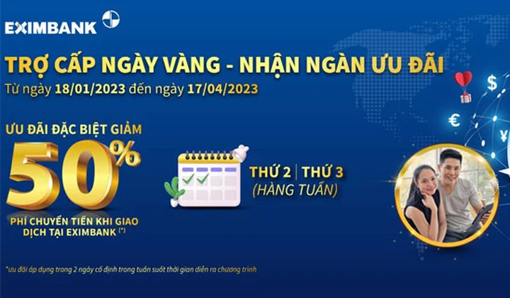 Eximbank ưu đãi giảm 50% phí chuyển tiền