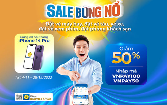 Khách hàng vừa được giảm giá và có cơ hội nhận iPhone 14 Pro khi sử dụng BAOVIET Smart