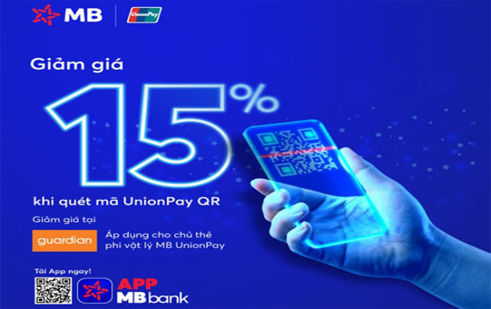 MB giảm ngay 15% khi quét mã UnionPay trên App MBBank