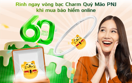 Mua bảo hiểm online của Vietcombank nhận bộ vòng tay và hạt charm Quý Mão PNJ