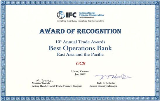 OCB nhận giải thưởng “Ngân hàng chuyên nghiệp nhất trong hoạt động tài trợ thương mại” năm 2021