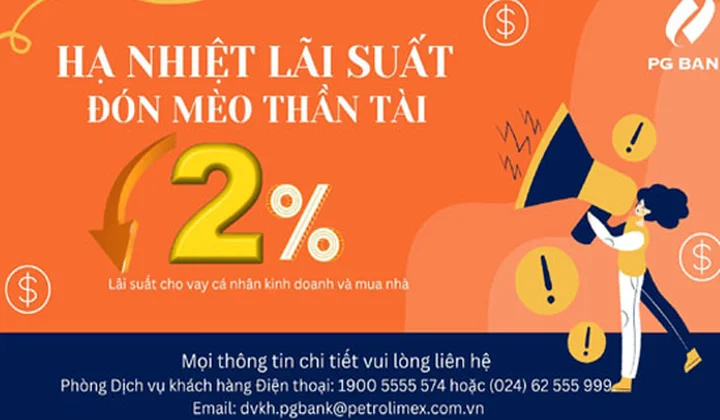 PG Bank hạ nhiệt lãi vay cho khách hàng lên tới 2%/năm