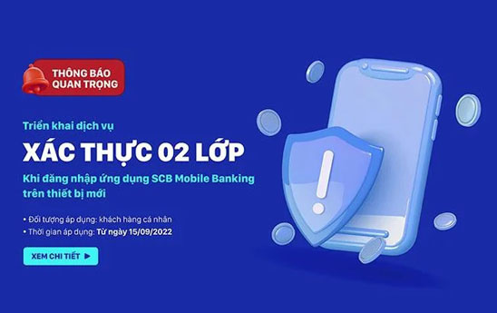 SCB Mobile Banking áp dụng xác thực 02 lớp khi đăng nhập trên thiết bị khác
