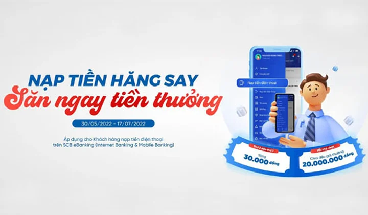 SCB ưu đãi khách hàng cá nhân sử dụng dịch vụ nạp tiền điện thoại trên eBanking