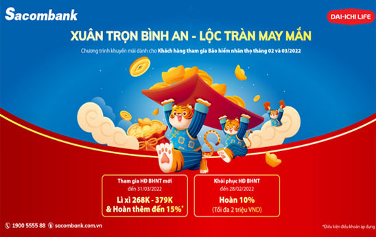 Sacombank dành nhiều ưu đãi hấp dẫn cho khách hàng tham gia bảo hiểm nhân thọ