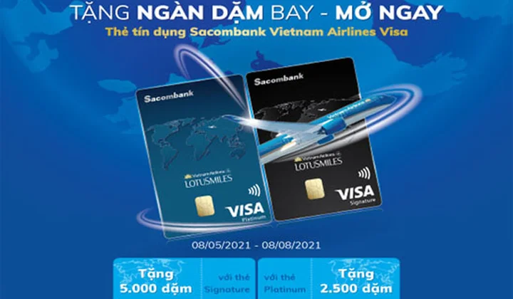 Sacombank ưu đãi chủ thẻ tín dụng Sacombank Vietnam Airlines Visa