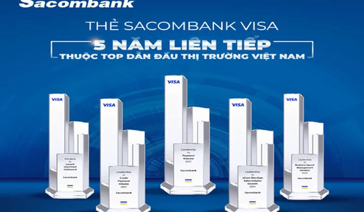 Thẻ Sacombank Visa 5 năm liên tiếp thuộc TOP dẫn đầu thị trường Việt Nam