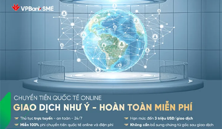 VPBank miễn 100% phí chuyển tiền quốc tế Online